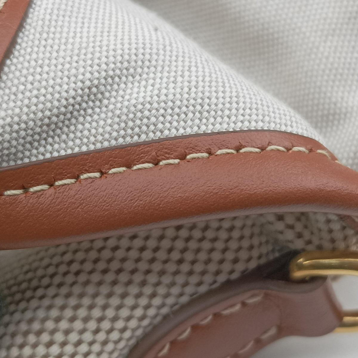 Pre-owned Miu Miu Ivy Ivory×Brown Canvas× leather 5BA281 handbag | stylenewstar