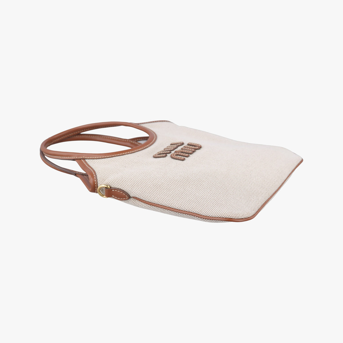 Pre-owned Miu Miu Ivy Ivory×Brown Canvas× leather 5BA281 handbag | stylenewstar