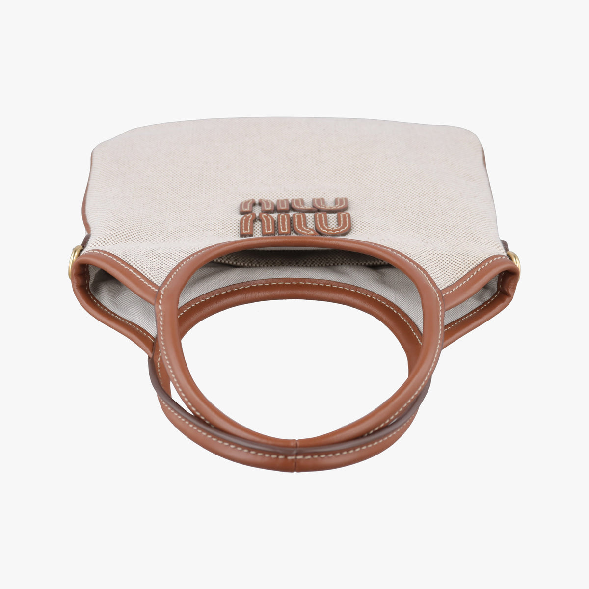 Pre-owned Miu Miu Ivy Ivory×Brown Canvas× leather 5BA281 handbag | stylenewstar