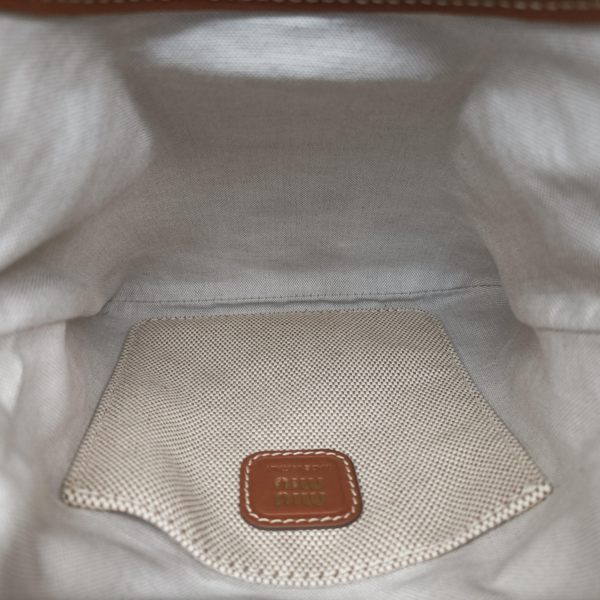 Pre-owned Miu Miu Ivy Ivory×Brown Canvas× leather 5BA281 handbag | stylenewstar