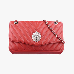 Vintage Chanel Chevron Jersey Trim Leo Lion Red Leather A49312 shoulderbag | stylenewstar