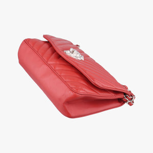 Vintage Chanel Chevron Jersey Trim Leo Lion Red Leather A49312 shoulderbag | stylenewstar