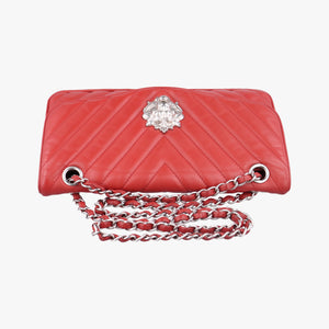 Vintage Chanel Chevron Jersey Trim Leo Lion Red Leather A49312 shoulderbag | stylenewstar