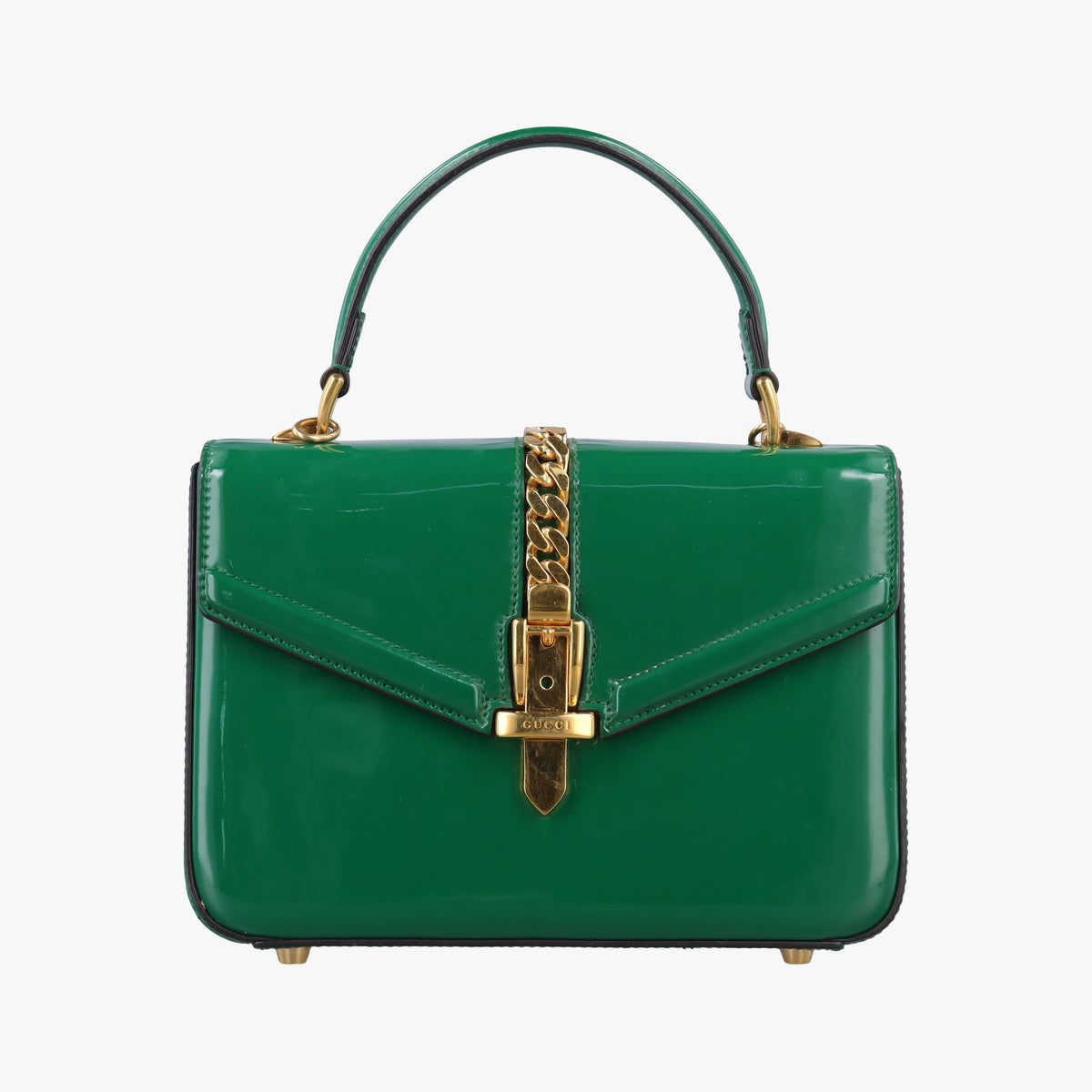 Pre-owned Gucci Sylvie Green Patent Leather 589479 handbag | stylenewstar