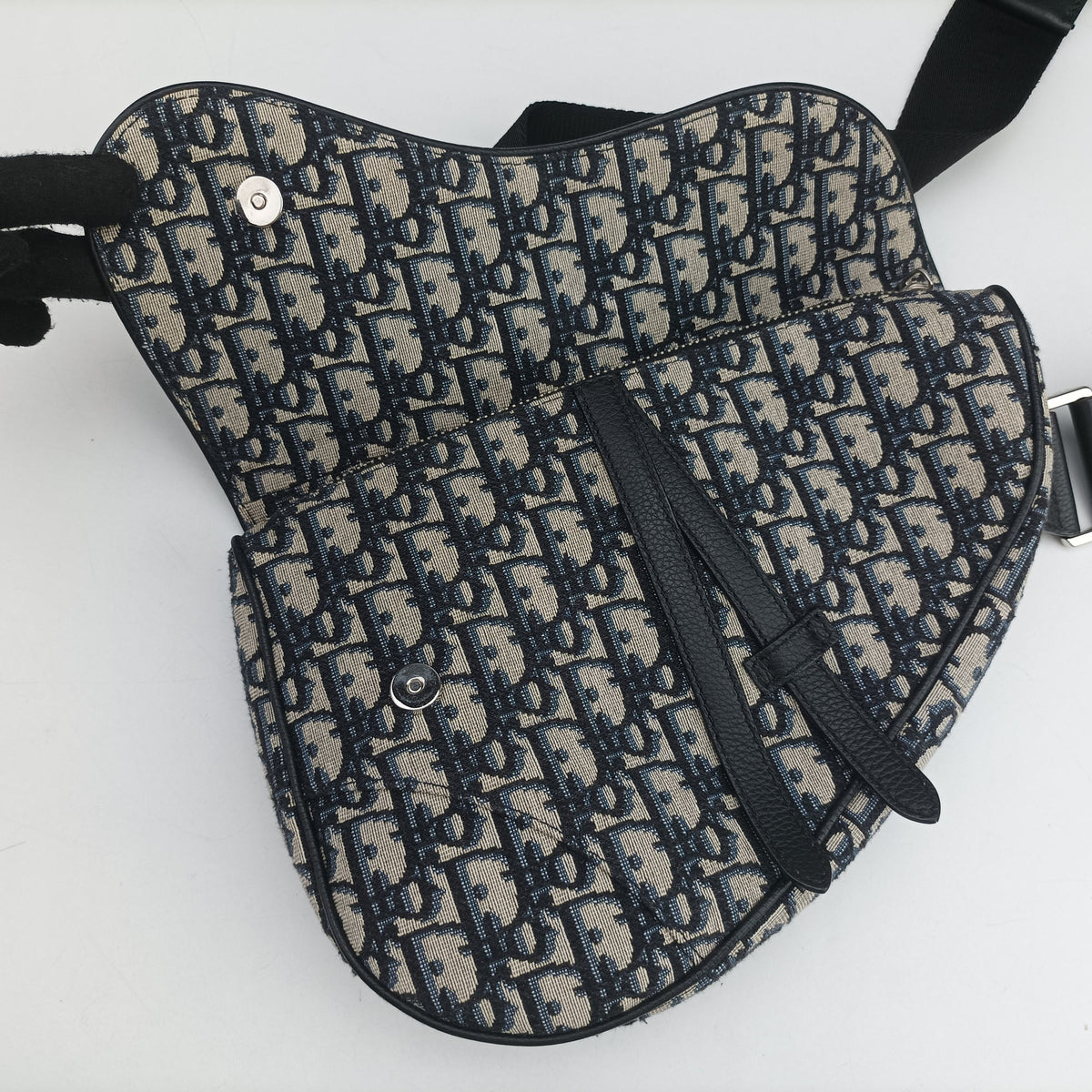 Pre-owned Christian Dior Saddle Navy Jacquard×Leather  crossbodybag | stylenewstar