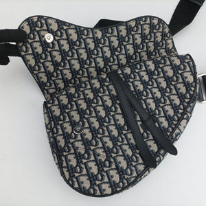 Pre-owned Christian Dior Saddle Navy Jacquard×Leather  crossbodybag | stylenewstar