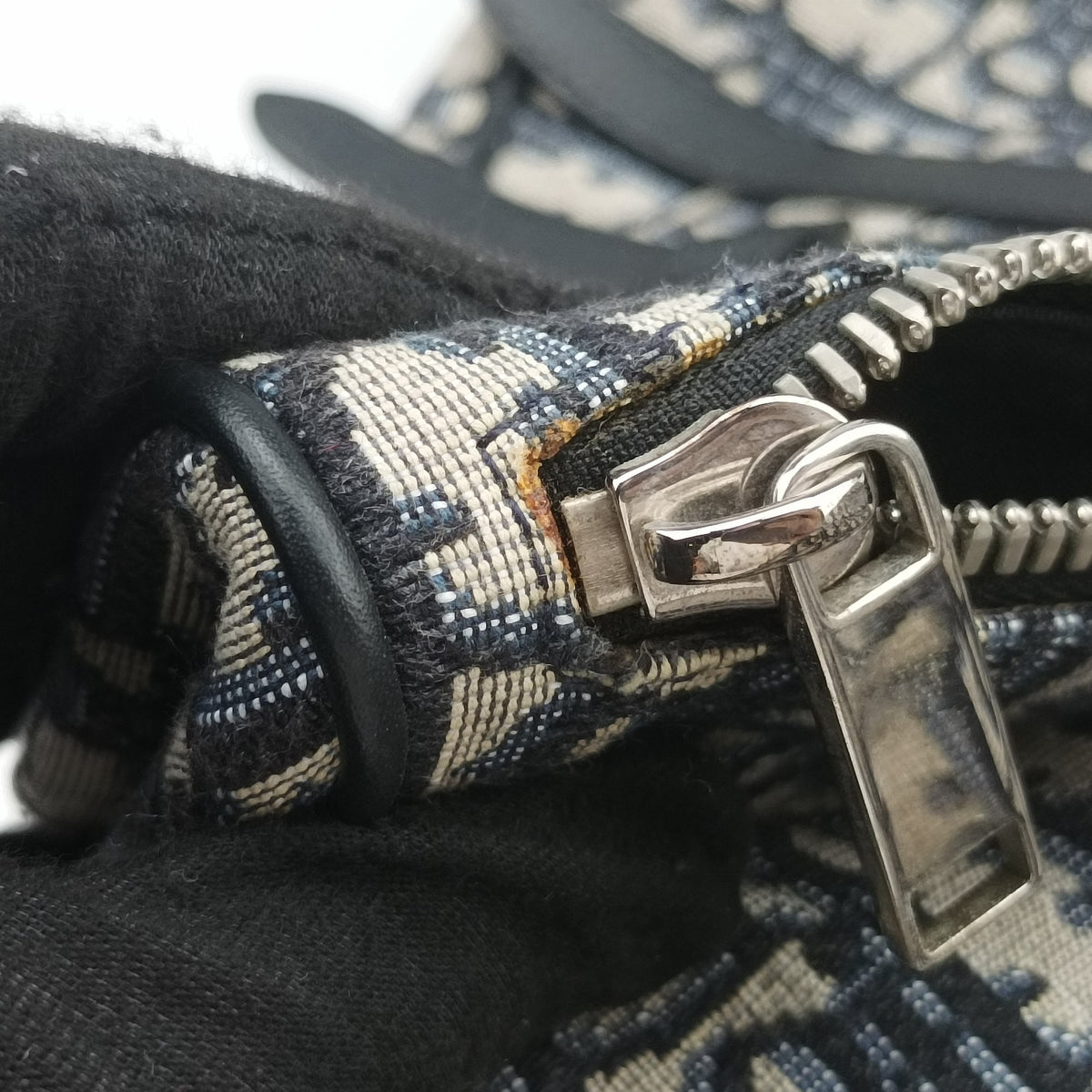 Pre-owned Christian Dior Saddle Navy Jacquard×Leather  crossbodybag | stylenewstar