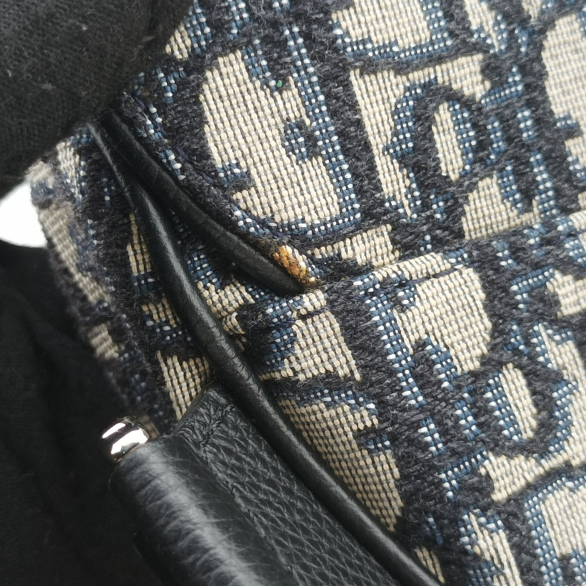 Pre-owned Christian Dior Saddle Navy Jacquard×Leather  crossbodybag | stylenewstar