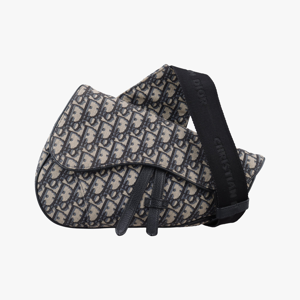 Pre-owned Christian Dior saddle Navy Jacquard×Leather  bum bag/waist bag | stylenewstar