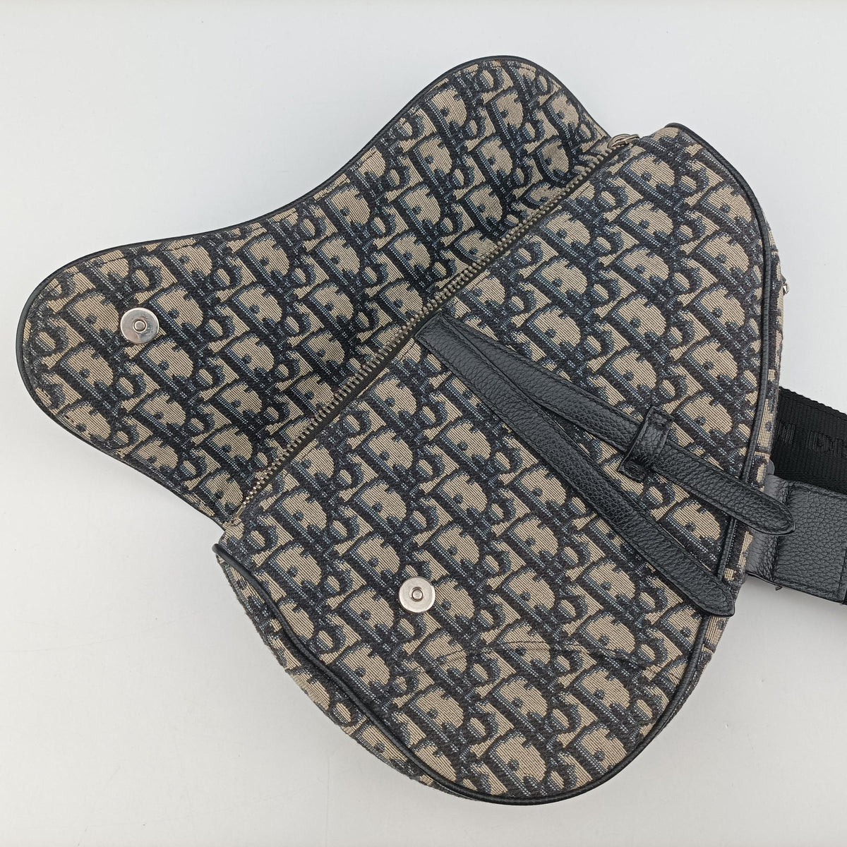 Pre-owned Christian Dior saddle Navy Jacquard×Leather  bum bag/waist bag | stylenewstar