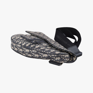 Pre-owned Christian Dior saddle Navy Jacquard×Leather  bum bag/waist bag | stylenewstar