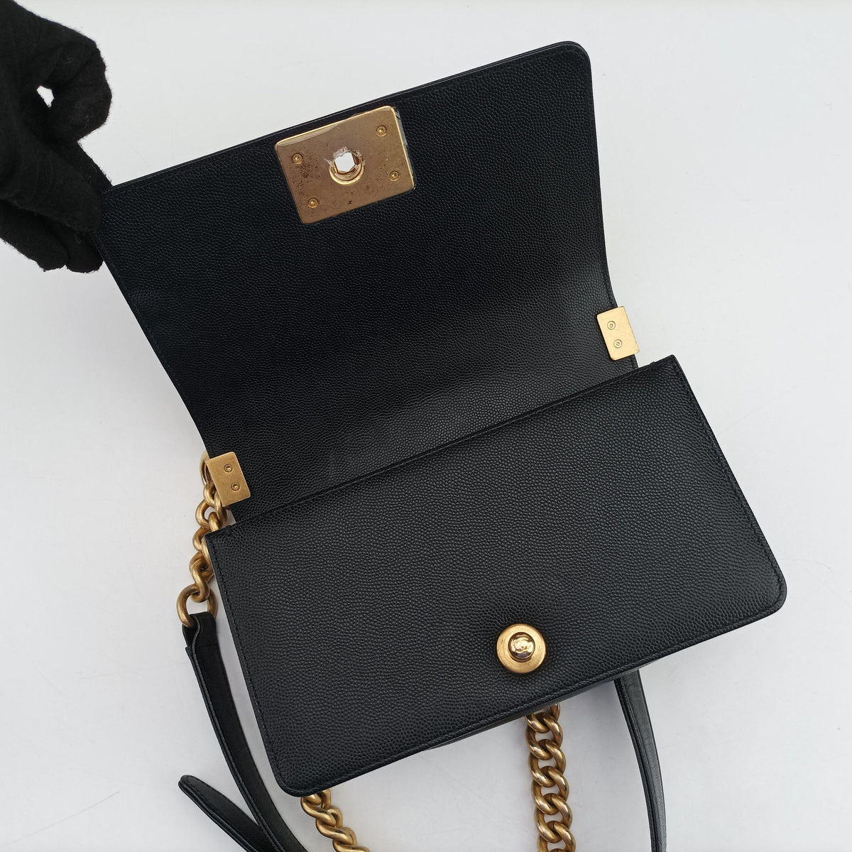 Vintage Chanel BOY CHANEL Black caviar skin A67085 shoulderbag | stylenewstar