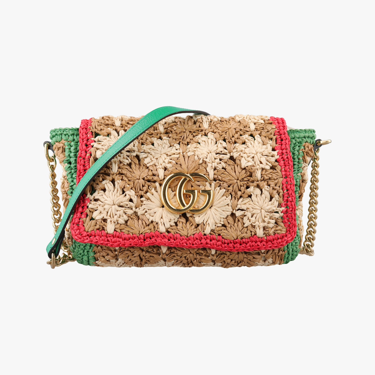 Secondhand Gucci GG Marmont Beige×Multicolour straw 574433 shoulderbag | stylenewstar