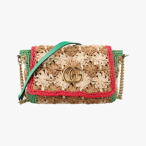 Secondhand Gucci GG Marmont Beige×Multicolour straw 574433 shoulderbag | stylenewstar