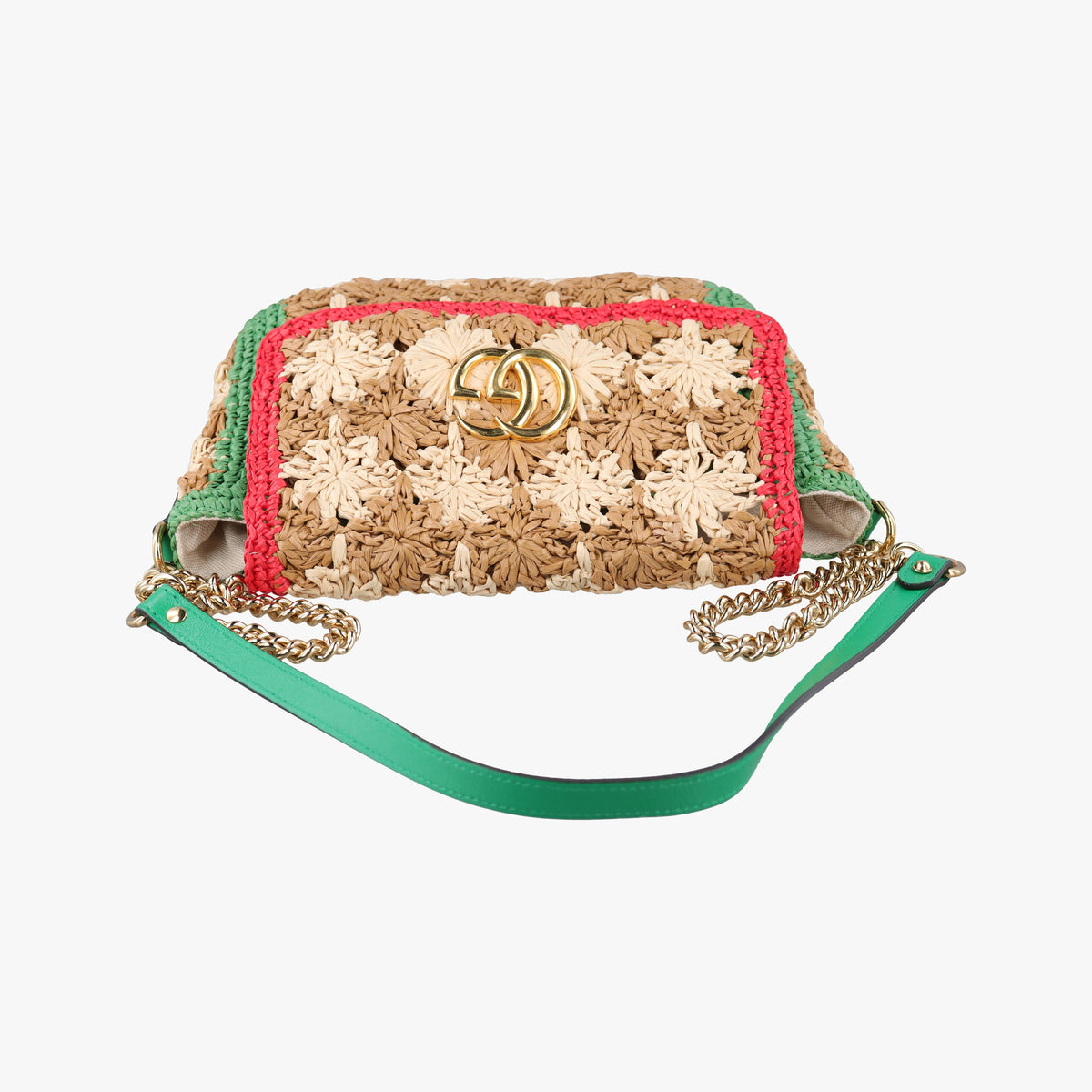 Secondhand Gucci GG Marmont Beige×Multicolour straw 574433 shoulderbag | stylenewstar