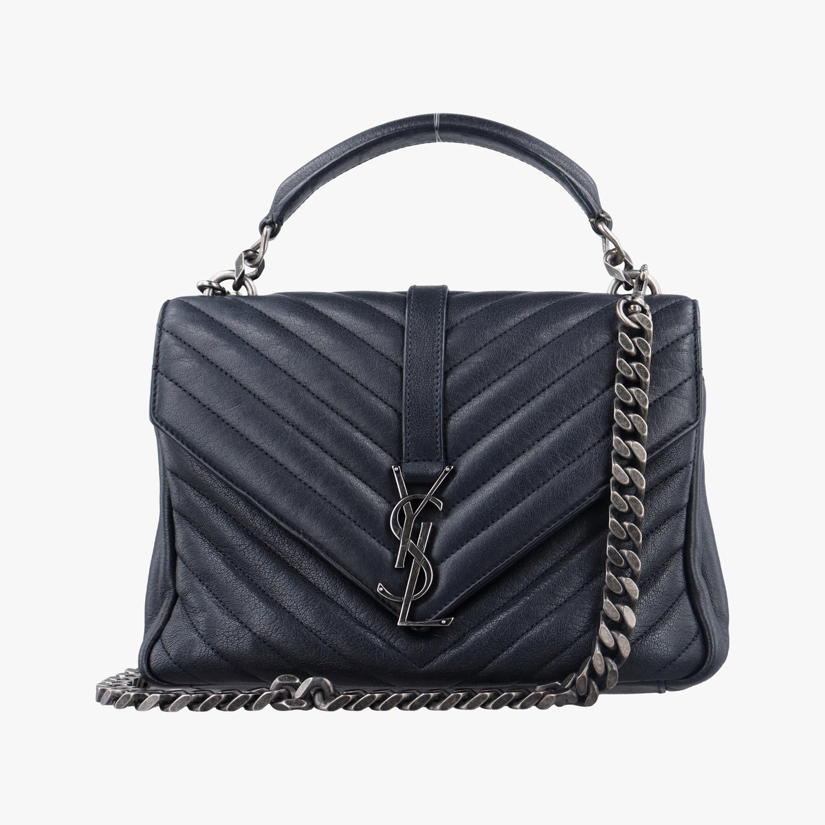 Pre-owned Yves Saint Laurent COLLEGE Navy Leather 428056 shoulderbag | stylenewstar