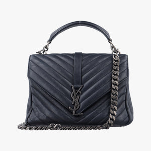 Pre-owned Yves Saint Laurent COLLEGE Navy Leather 428056 shoulderbag | stylenewstar