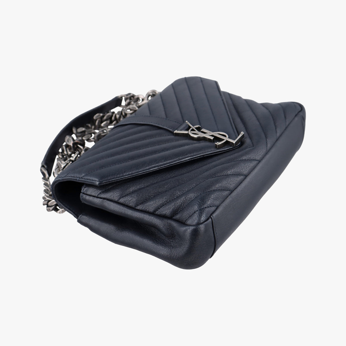 Pre-owned Yves Saint Laurent COLLEGE Navy Leather 428056 shoulderbag | stylenewstar