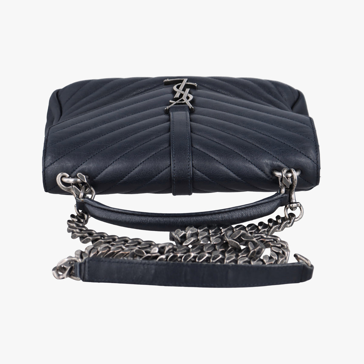 Pre-owned Yves Saint Laurent COLLEGE Navy Leather 428056 shoulderbag | stylenewstar