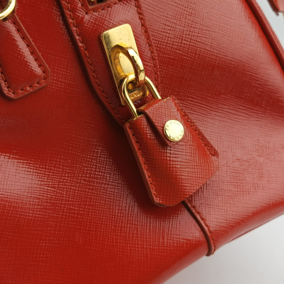 Vintage Prada Bowling Bag Orange Patent SAFFIANO Leather BL0797 shoulderbag | stylenewstar