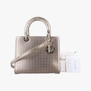 Pre-owned Christian Dior Lady Dior Golden Patent Leather  shoulderbag | stylenewstar
