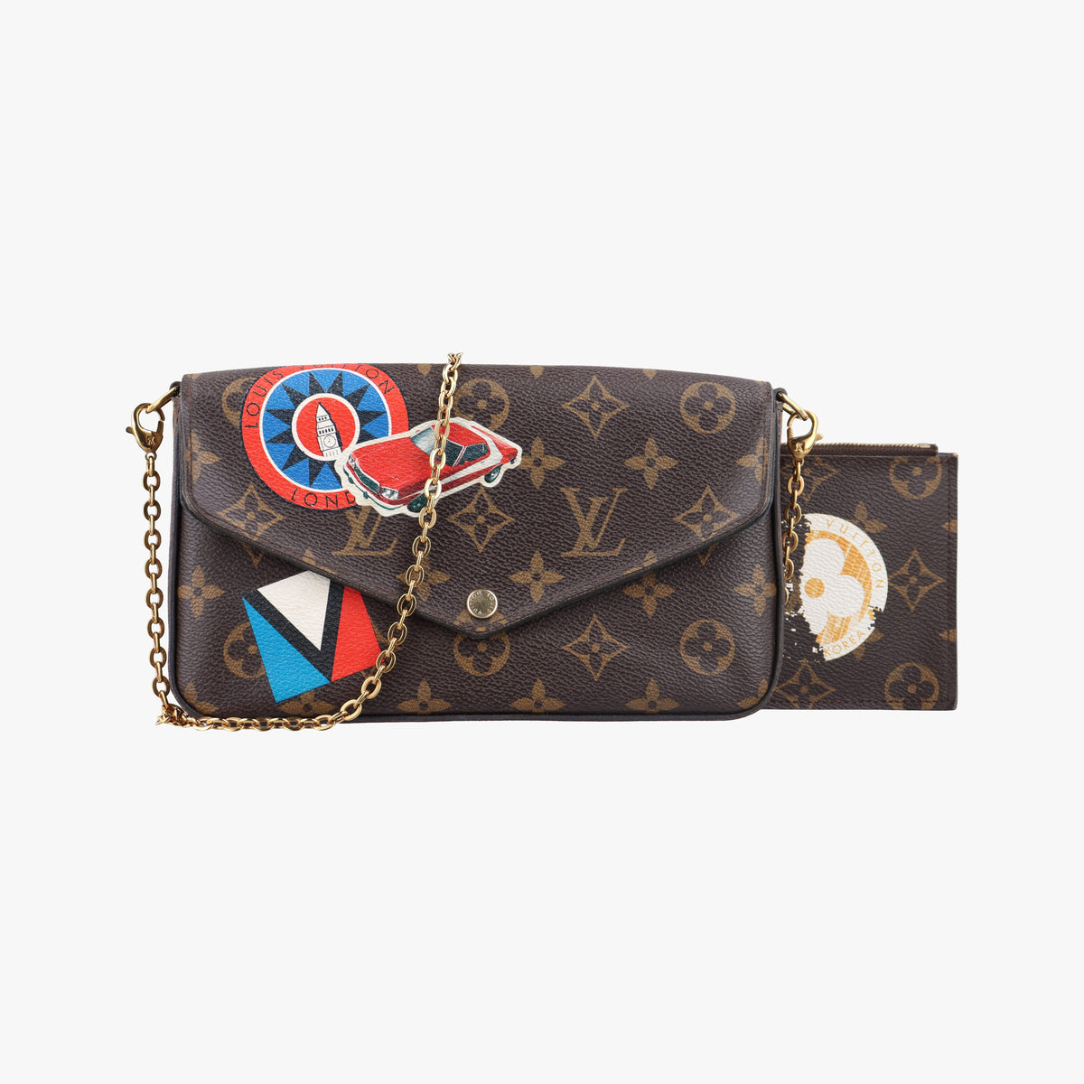 Pre-owned Louis Vuitton Felicie Pochette my lv word tour Brown×Multicolor Monogram Canvas  shoulderbag | stylenewstar