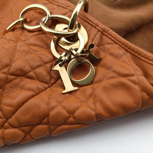 Pre-owned Christian Dior Soft Lady Dior Cannage Orange Lambskin  shoulderbag | stylenewstar