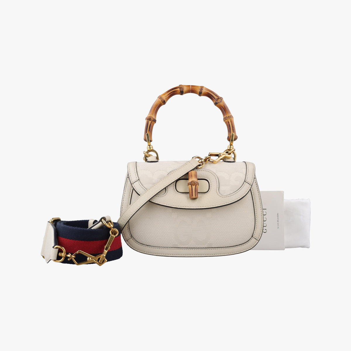 Vintage Gucci New Bamboo White canvas×leather 675797 shoulderbag | stylenewstar