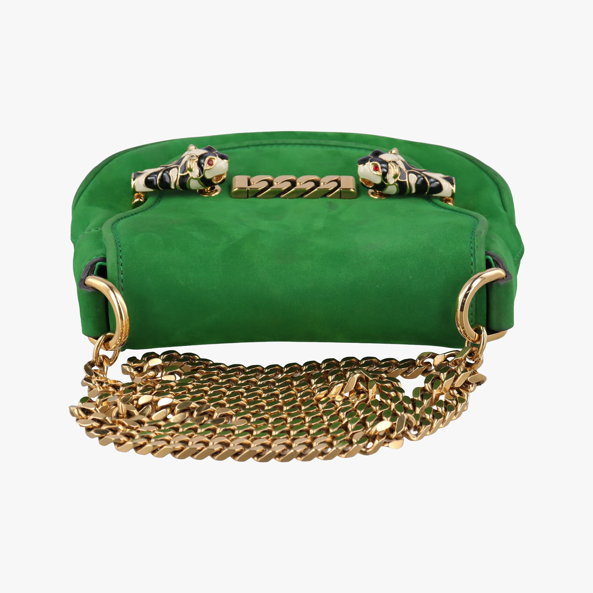 Pre-owned Gucci Nubuck Tigrette Chain Green suede 290684 shoulderbag | stylenewstar