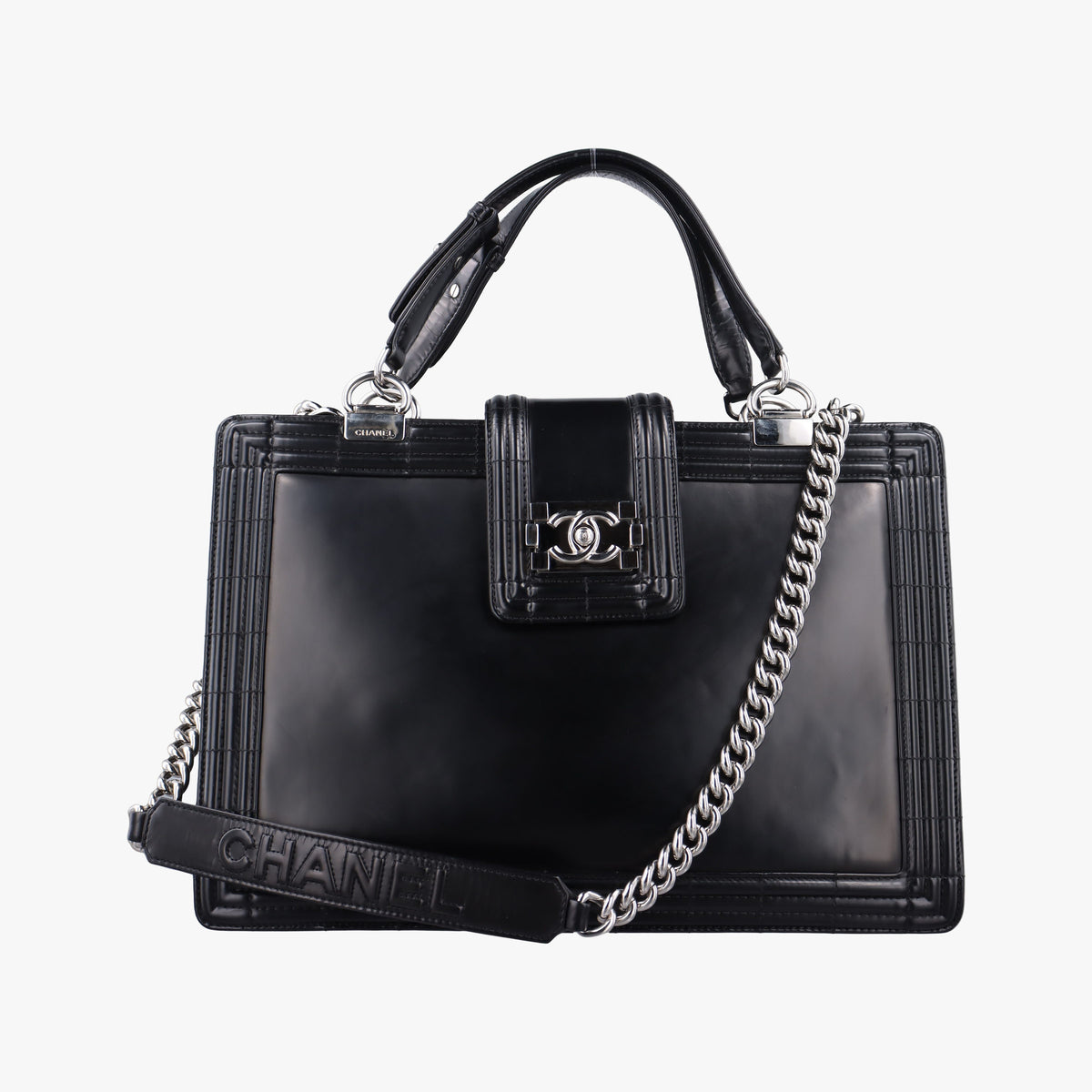 Pre-owned Chanel Jetsetter Boy Shopping Tote Black Leather A67019 shoulderbag | stylenewstar