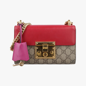 Pre-owned Gucci Padlock Beige×red×pink PVC coated canvas×Leather 409487 shoulderbag | stylenewstar