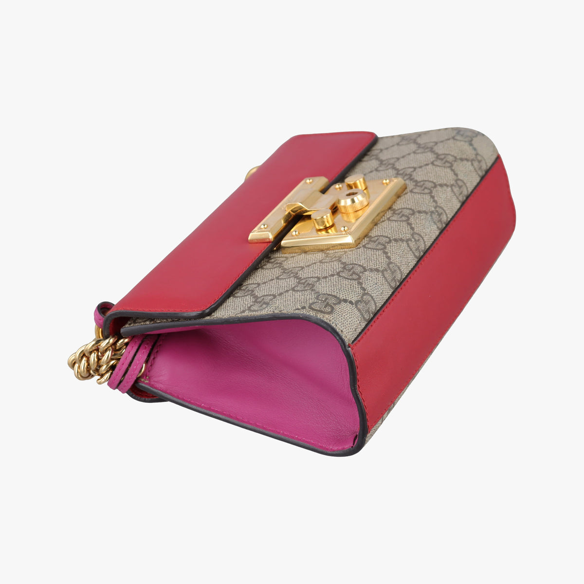 Pre-owned Gucci Padlock Beige×red×pink PVC coated canvas×Leather 409487 shoulderbag | stylenewstar