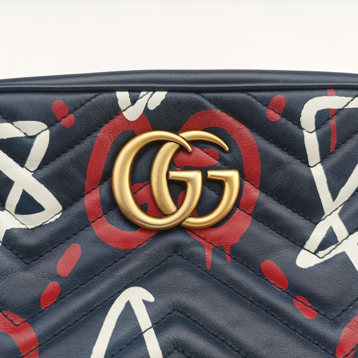 Pre-owned Gucci GG Marmont Navy×Multicolour Leather 447632 shoulderbag | stylenewstar