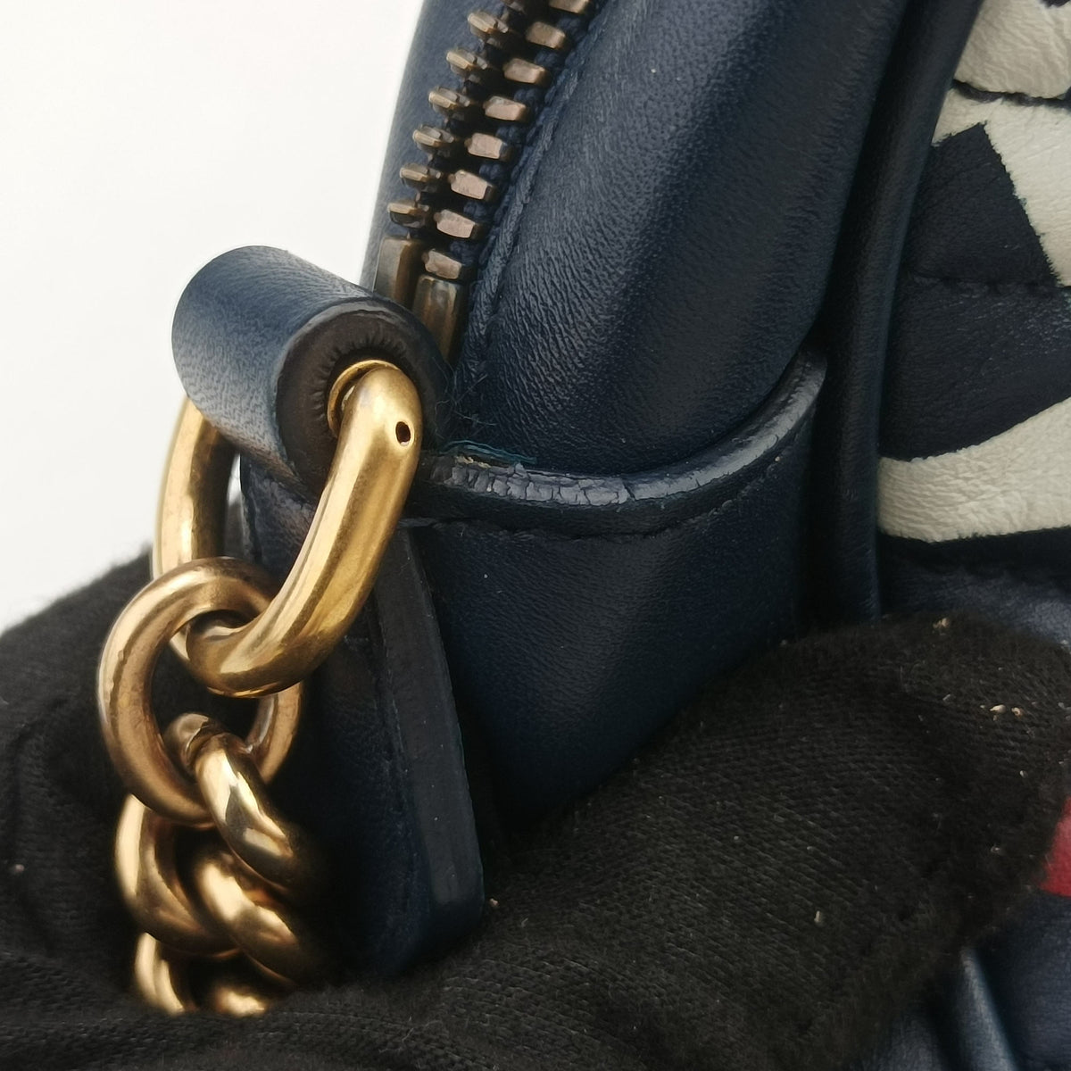 Pre-owned Gucci GG Marmont Navy×Multicolour Leather 447632 shoulderbag | stylenewstar