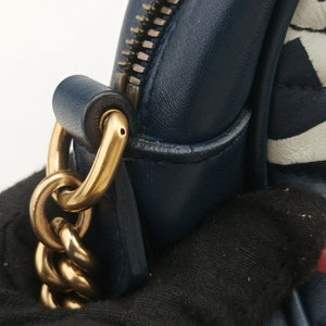 Pre-owned Gucci GG Marmont Navy×Multicolour Leather 447632 shoulderbag | stylenewstar