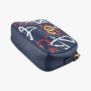 Pre-owned Gucci GG Marmont Navy×Multicolour Leather 447632 shoulderbag | stylenewstar
