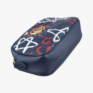 Pre-owned Gucci GG Marmont Navy×Multicolour Leather 447632 shoulderbag | stylenewstar