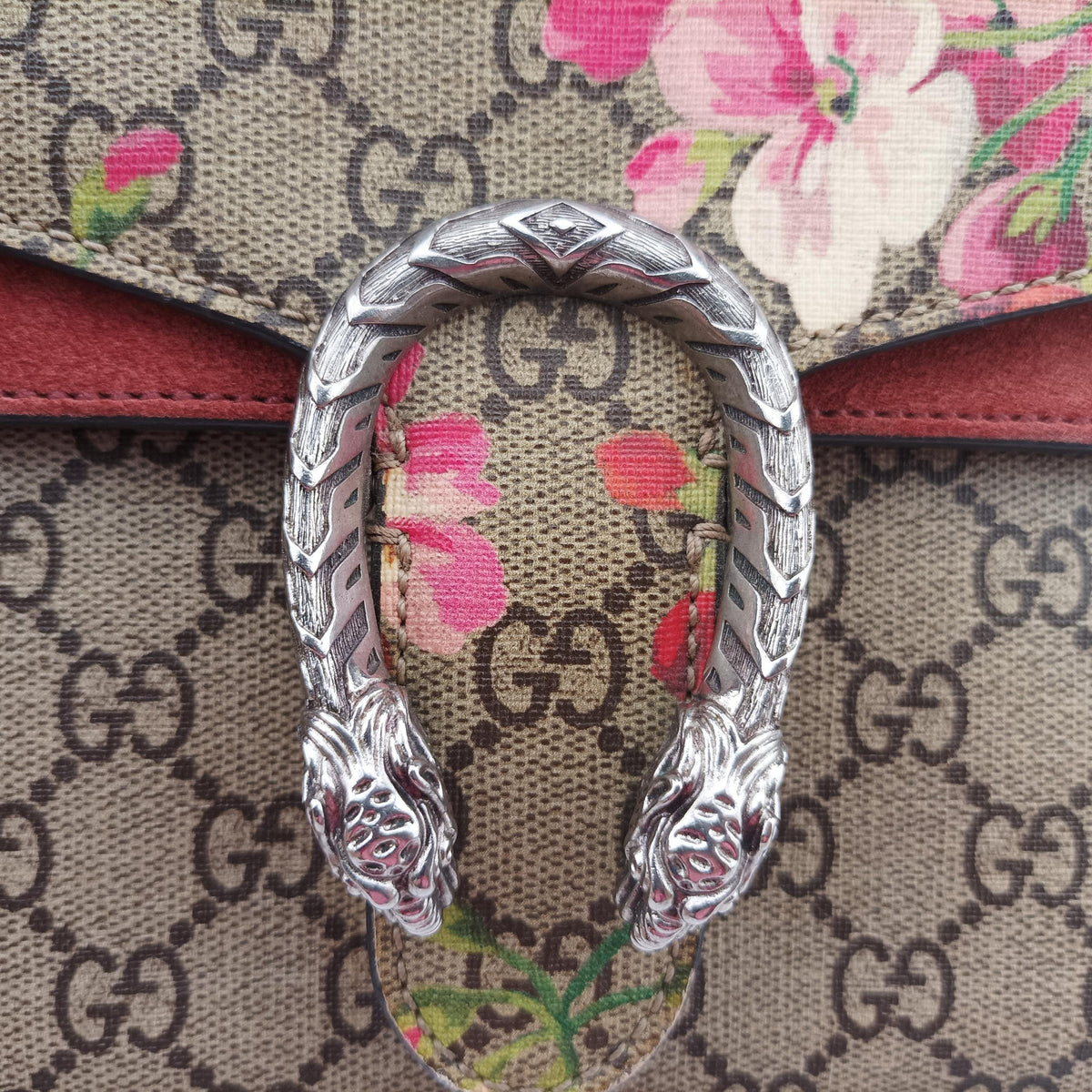 Pre-owned Gucci Dionysus beige×red×multicolor PVC coated canvas × suede 421970 shoulderbag | stylenewstar