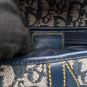 Pre-owned Christian Dior Saddle Navy Jacquard  handbag | stylenewstar