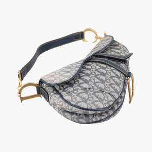 Pre-owned Christian Dior Saddle Navy Jacquard  handbag | stylenewstar