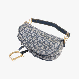 Pre-owned Christian Dior Saddle Navy Jacquard  handbag | stylenewstar