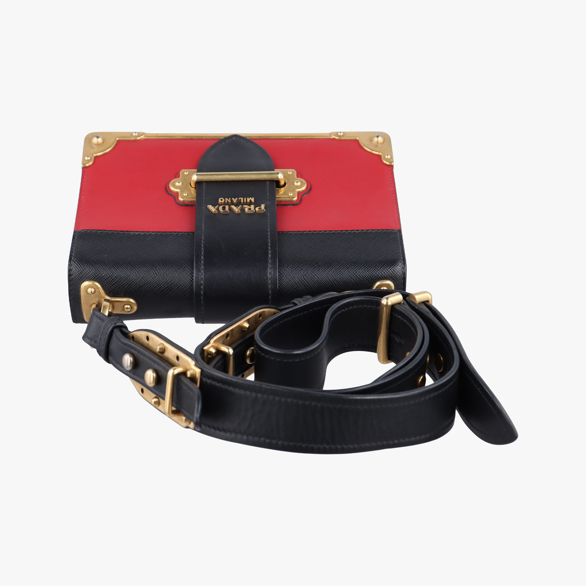 Secondhand Prada Cahier Red x Black Leather 1BD045 shoulderbag | stylenewstar