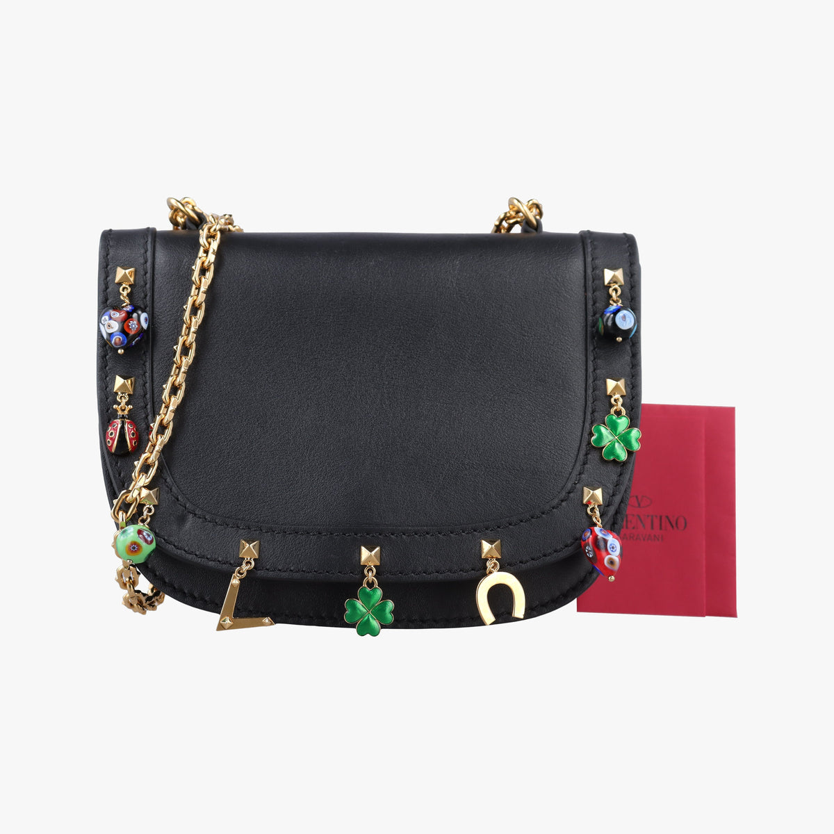 Pre-owned Valentino Lucky Rockstud Black Leather  shoulderbag | stylenewstar