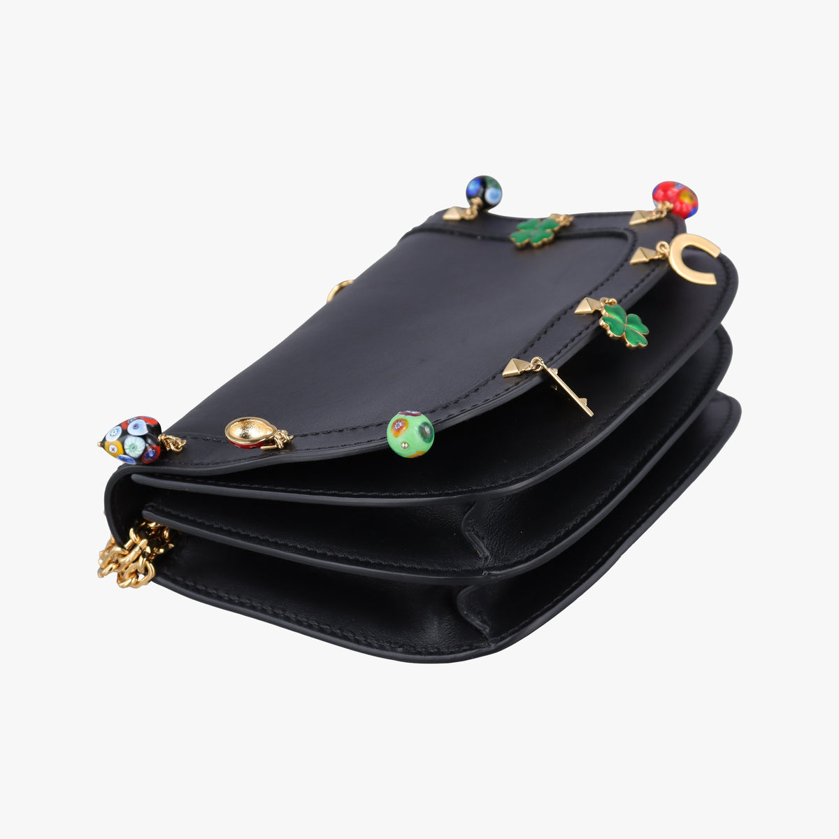 Pre-owned Valentino Lucky Rockstud Black Leather  shoulderbag | stylenewstar