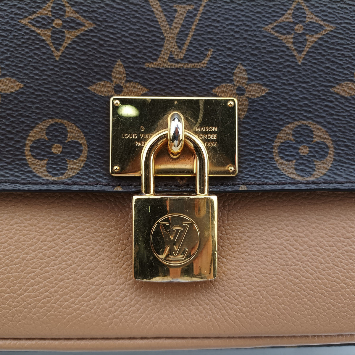 Pre-owned Louis Vuitton MARIGNAN brown×SESAME Monogram Canvas×calf leather M44544 shoulderbag | stylenewstar