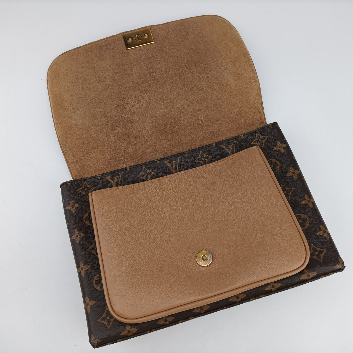 Pre-owned Louis Vuitton MARIGNAN brown×SESAME Monogram Canvas×calf leather M44544 shoulderbag | stylenewstar