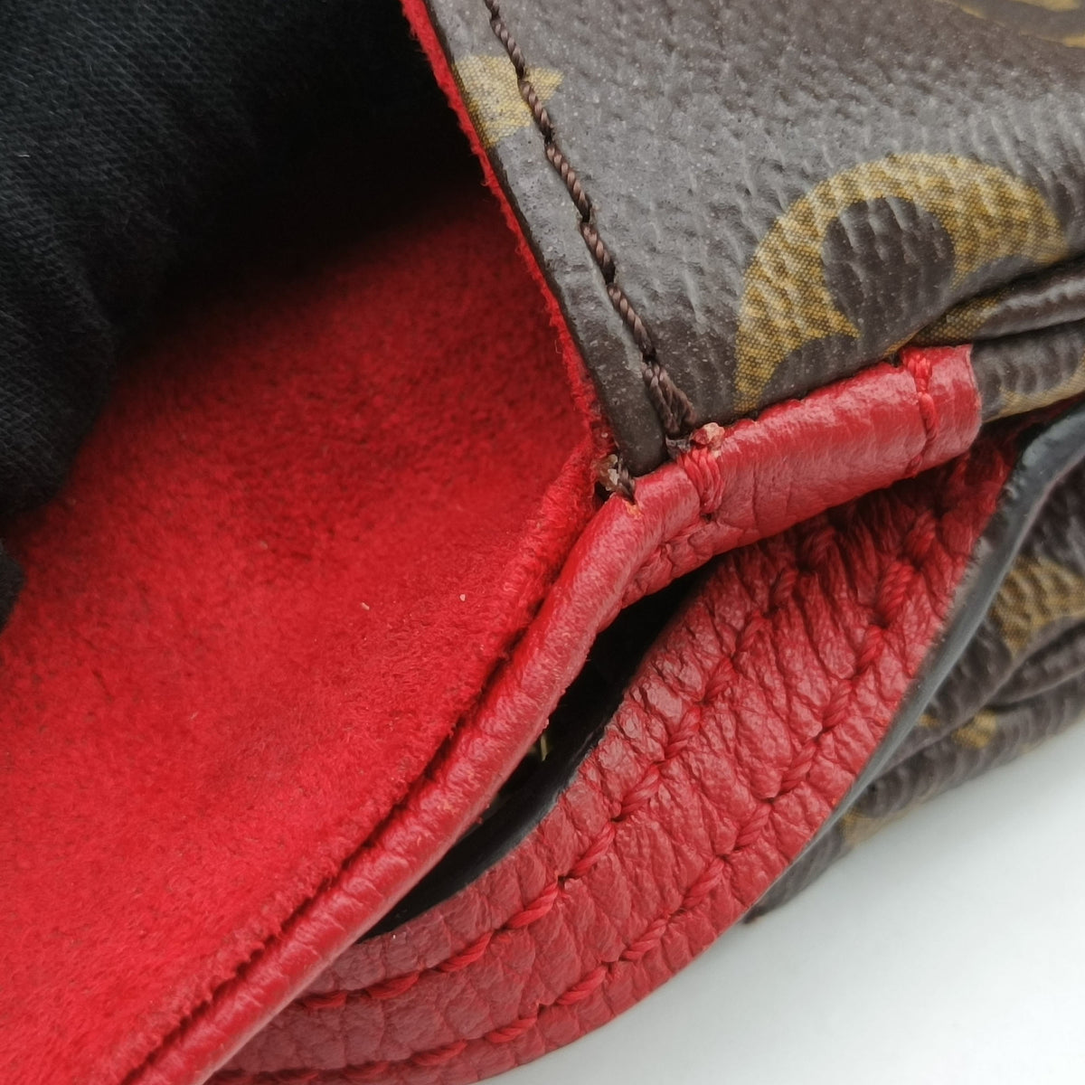 Pre-owned Louis Vuitton Twice Brown×Cerise Monogram Canvas×calf leather M50184 shoulderbag | stylenewstar