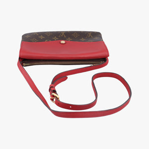Pre-owned Louis Vuitton Twice Brown×Cerise Monogram Canvas×calf leather M50184 shoulderbag | stylenewstar