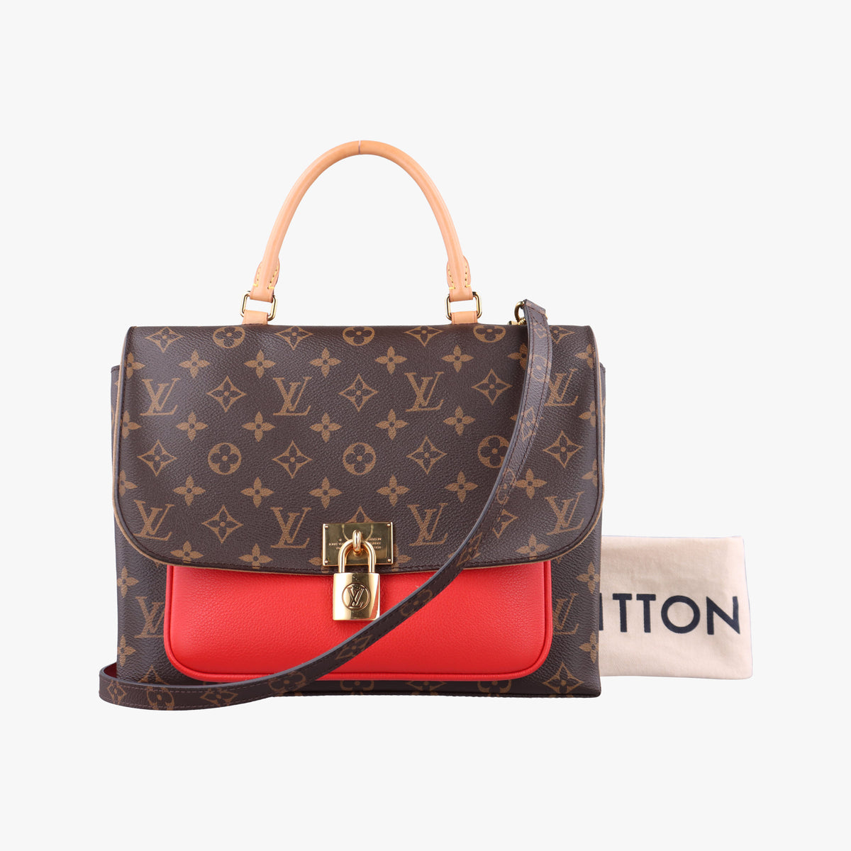 Pre-owned Louis Vuitton MARIGNAN Brown × Coquelicot Monogram Canvas×calf leather M44286 shoulderbag | stylenewstar