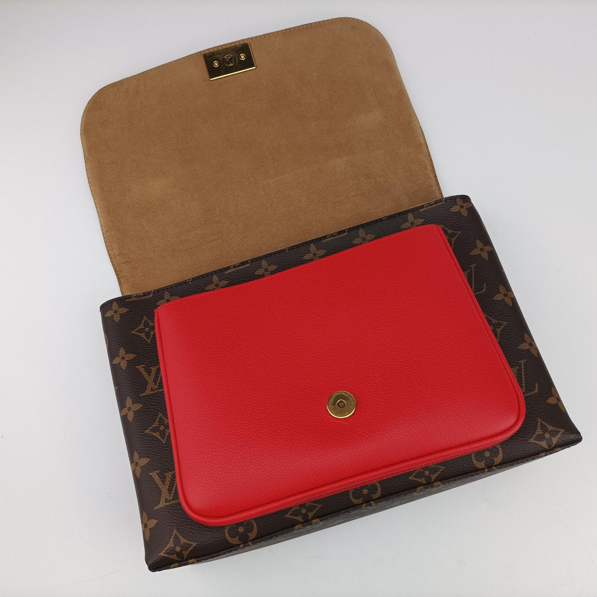 Pre-owned Louis Vuitton MARIGNAN Brown × Coquelicot Monogram Canvas×calf leather M44286 shoulderbag | stylenewstar